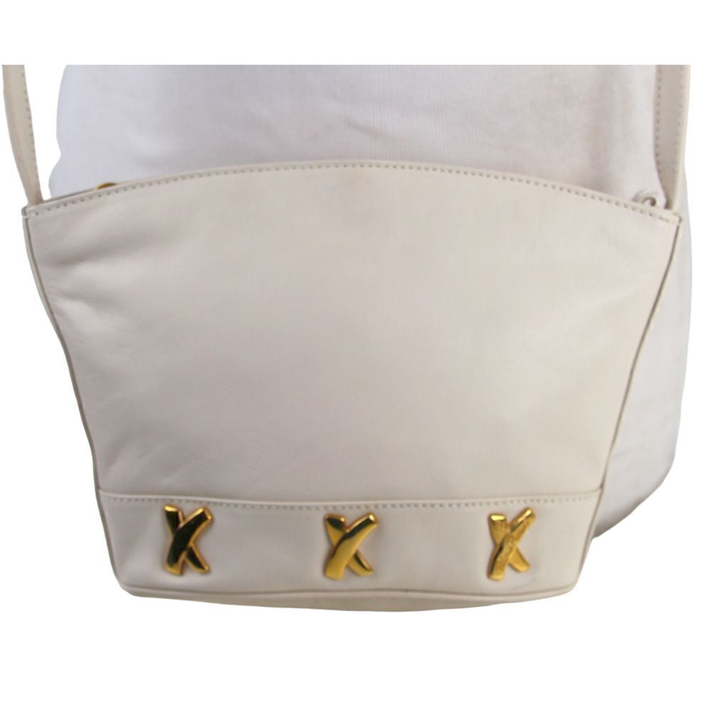 Paloma Picasso ITALY OFF WHITE GENUINE LEATHER SHOULDER BAG X-BODY HANDBAG PURSE
